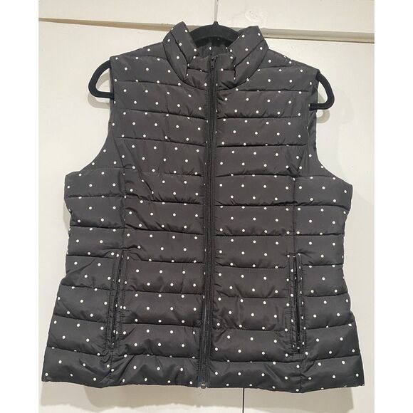 Colebrook Fall Puffer Vest Quilted Black White Polka Dot Medium Lightweight - Picture 2 of 10